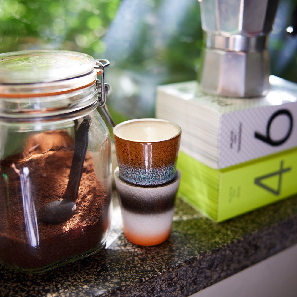 Tasses Ristretto Good vibes en céramique des années 70 (Ensemble de 4)