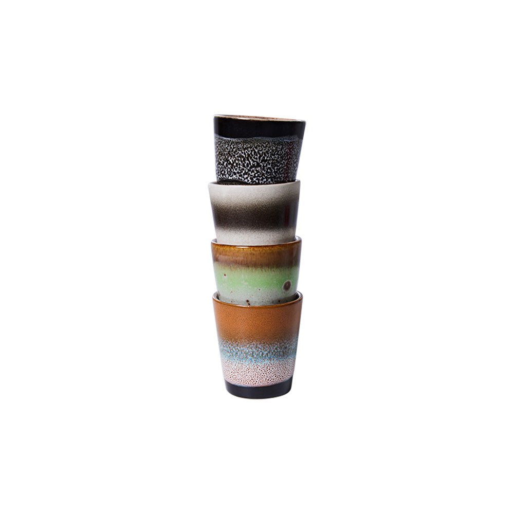 Tasses Ristretto Good vibes en céramique des années 70 (Ensemble de 4)