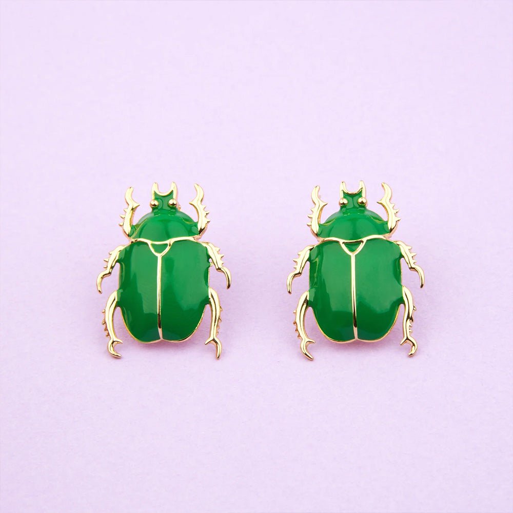Boucles d'oreilles scarabée vert