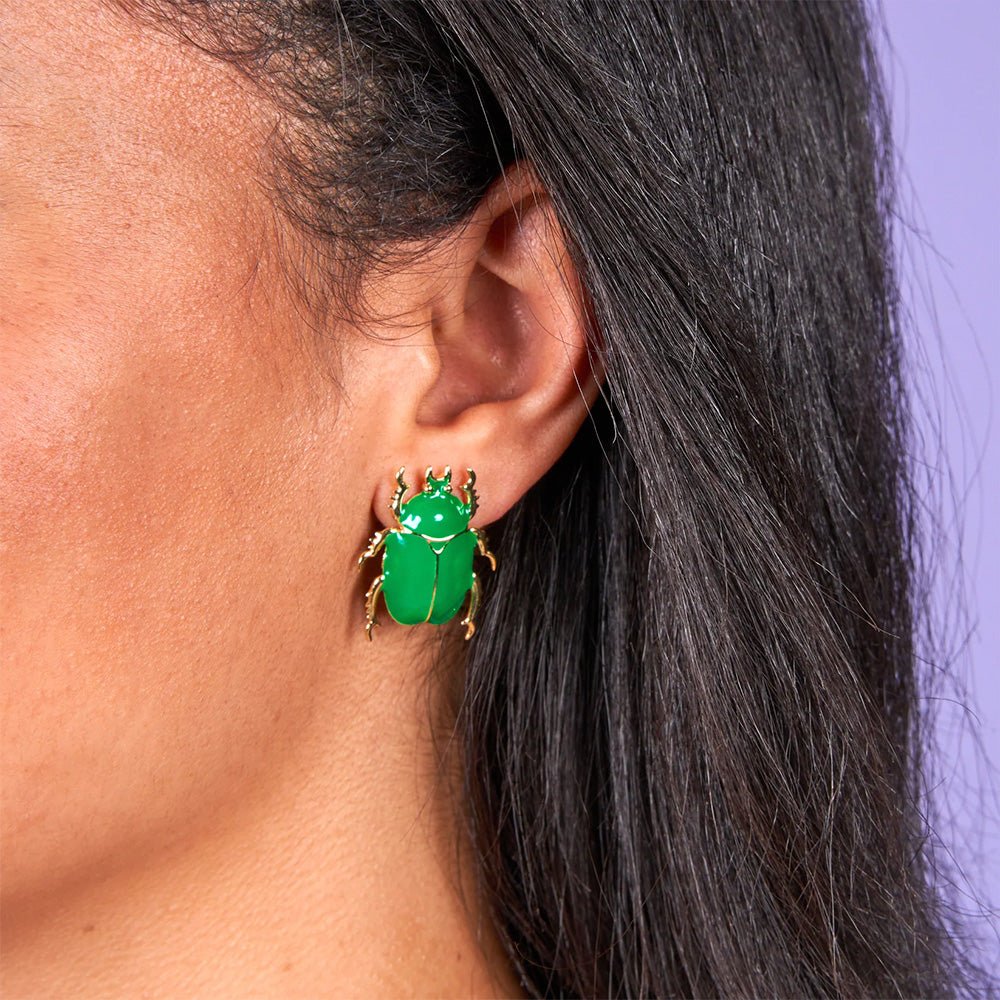 Boucles d'oreilles scarabée vert