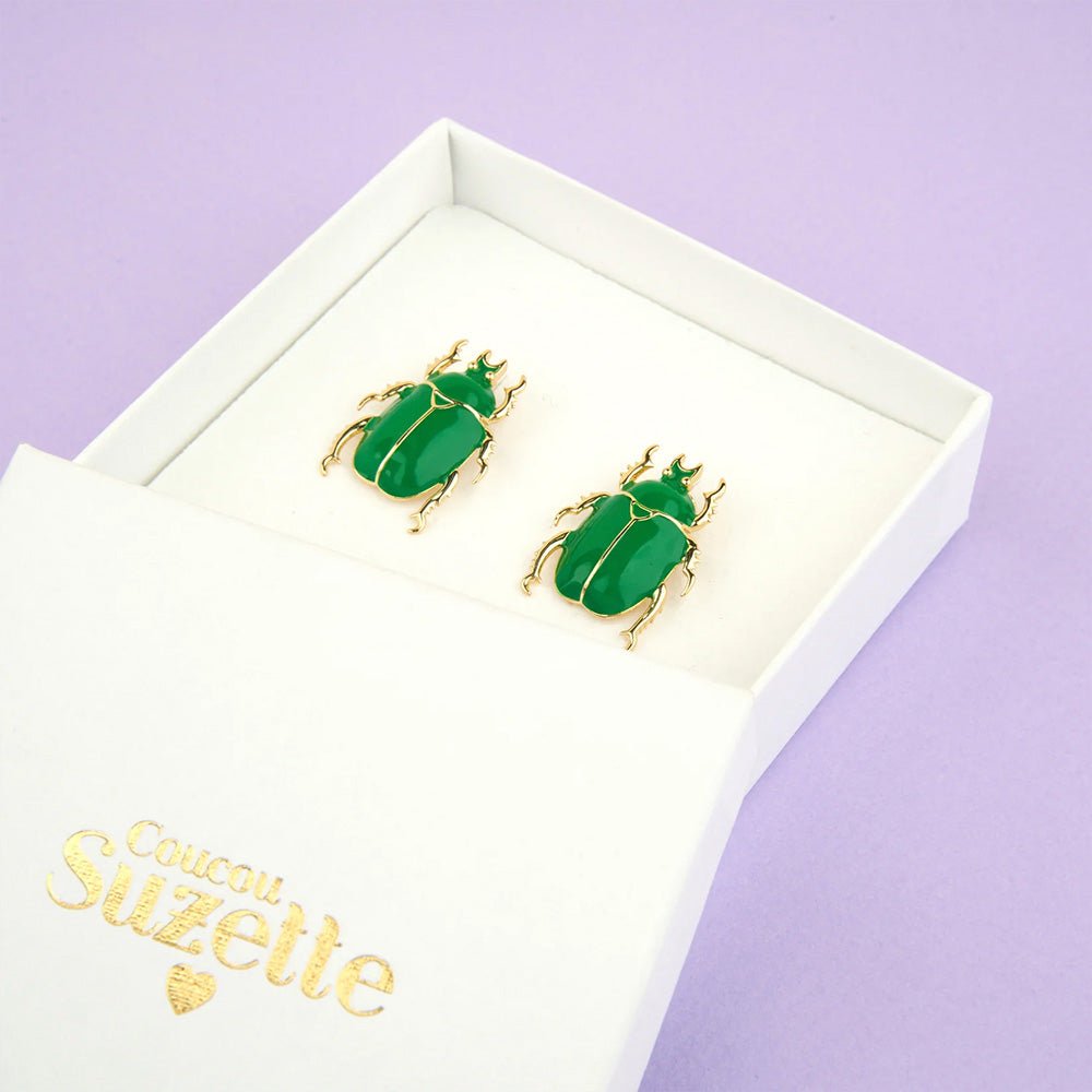 Boucles d'oreilles scarabée vert