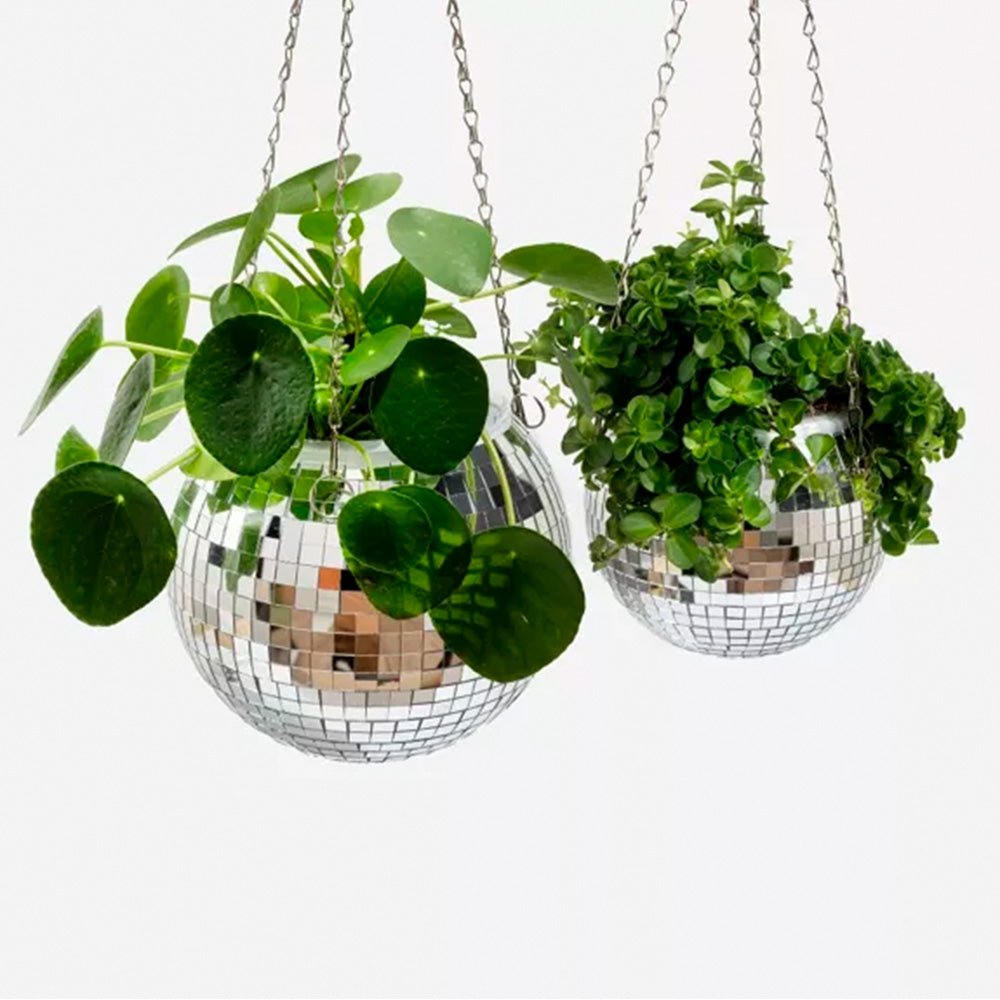 Grande jardinière suspendue boule disco
