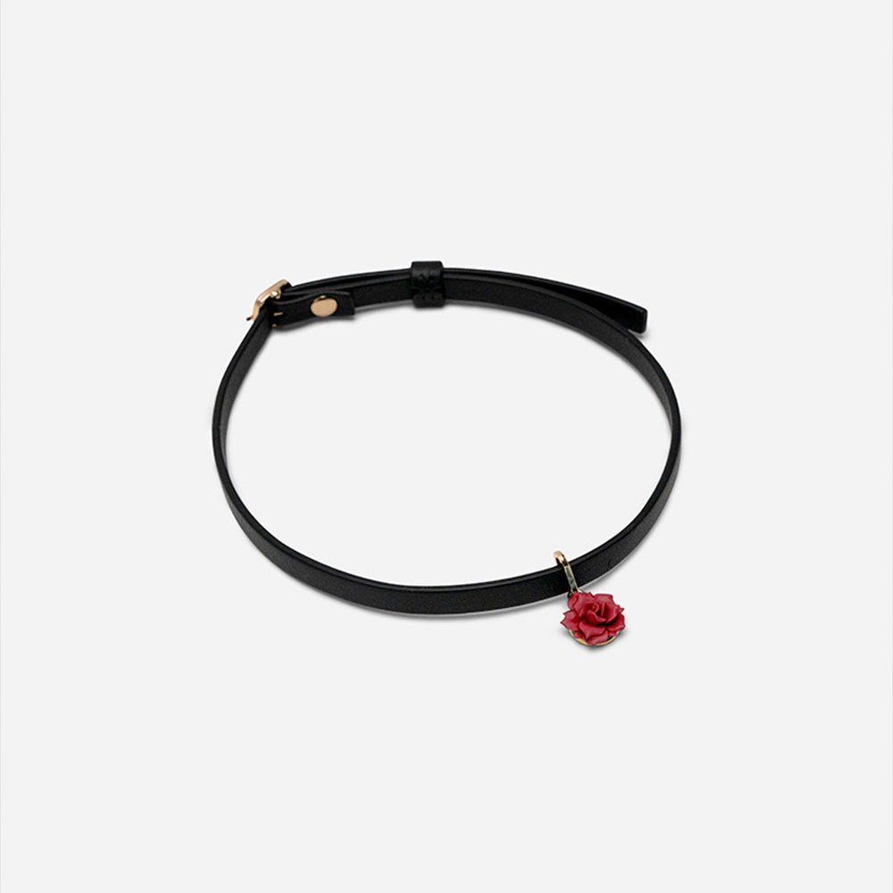 Collar Mini Choker Rosa Rojo Cuero