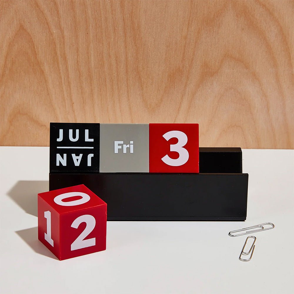 Perpetual Cubes Calendar - Red / Grey / Black