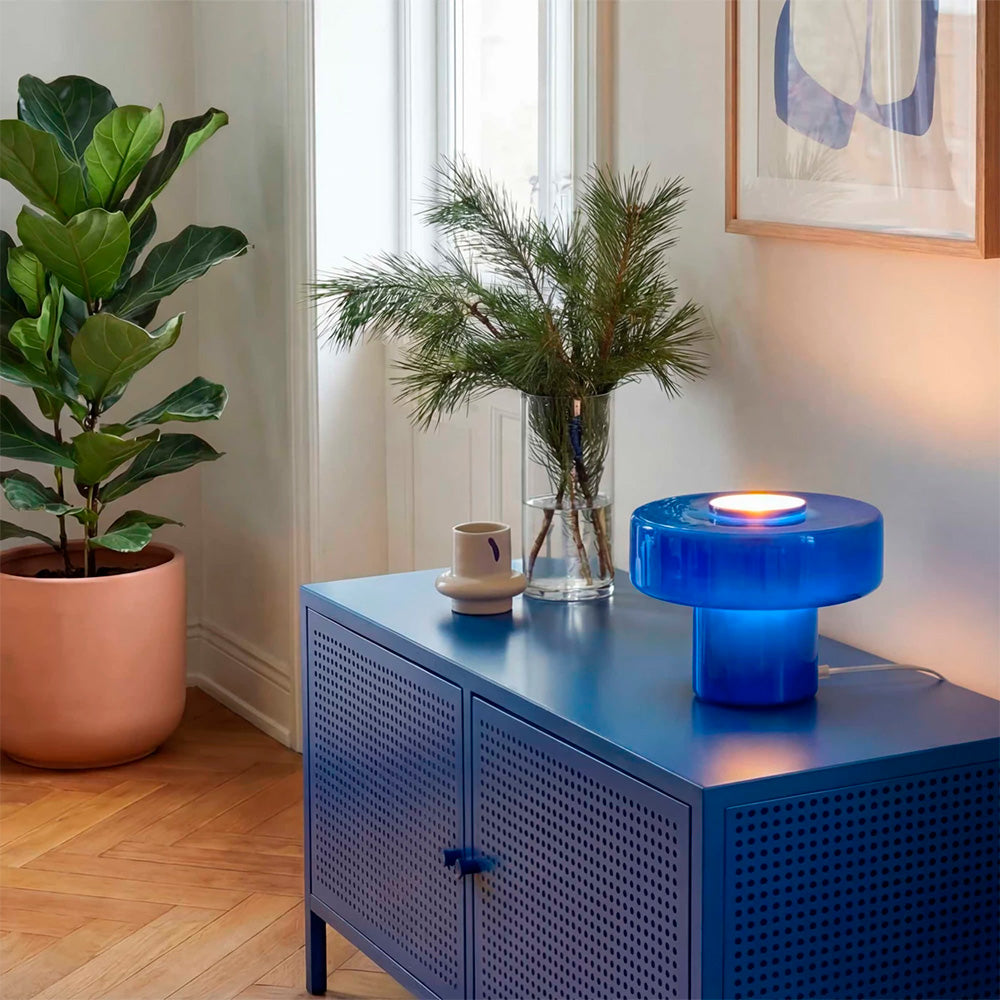 Foza Table Lamp with Colored Glass and Retro Style - Blue