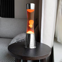 Lámpara de Lava con Base Cromo, Líquido Naranja y Lava Naranja