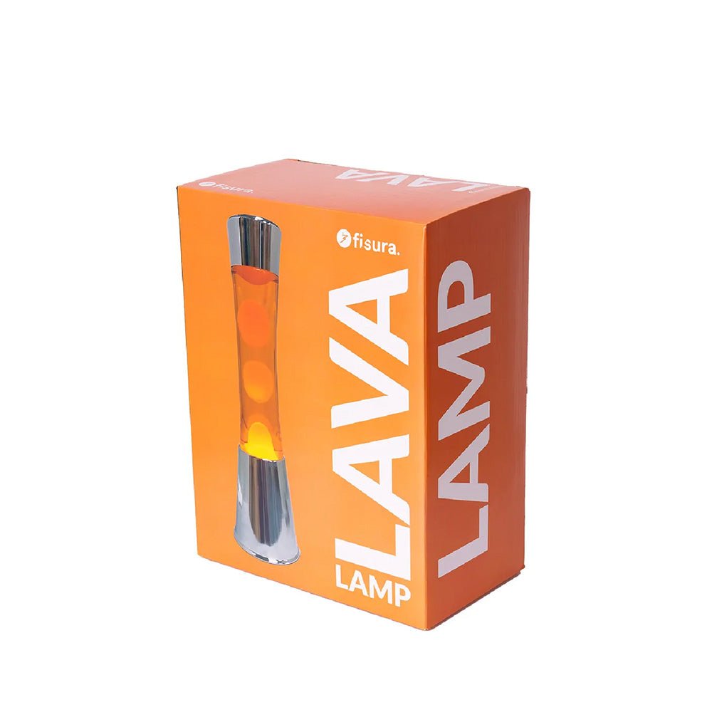 Lámpara de Lava con Base Cromo, Líquido naranja y Lava Naranja