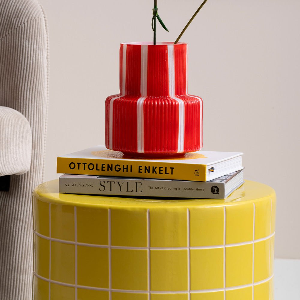 Table d'appoint rétro carreaux bas Jaune