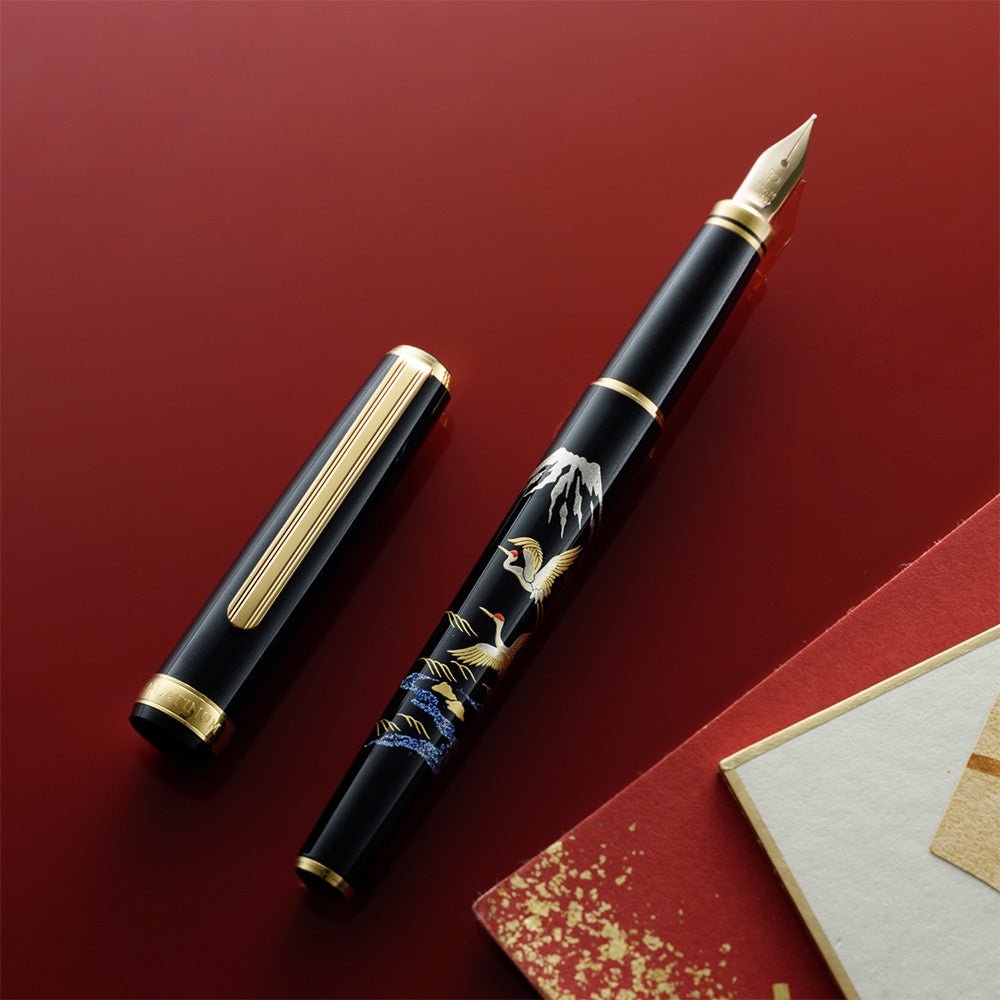 Vicoh Modern Maki-e Fountain Pen Nib M 18kt Crane Mt Fuji