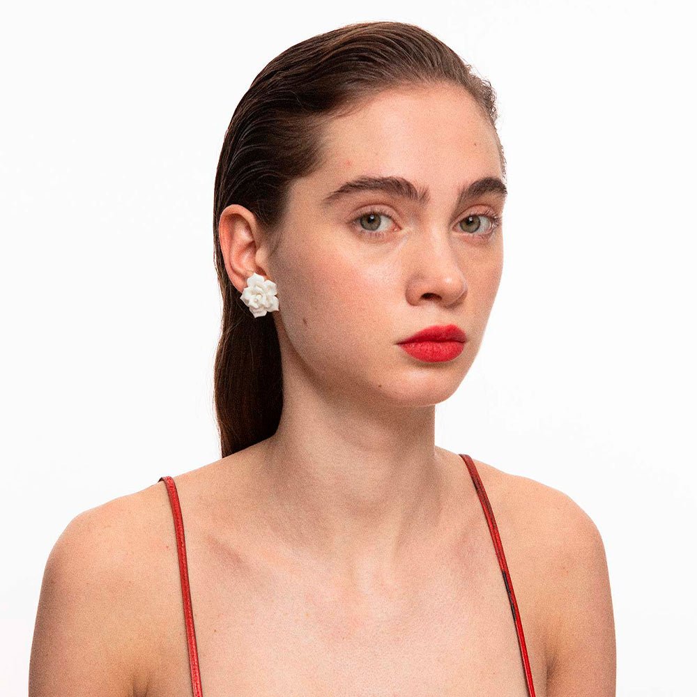 Rose Earrings White