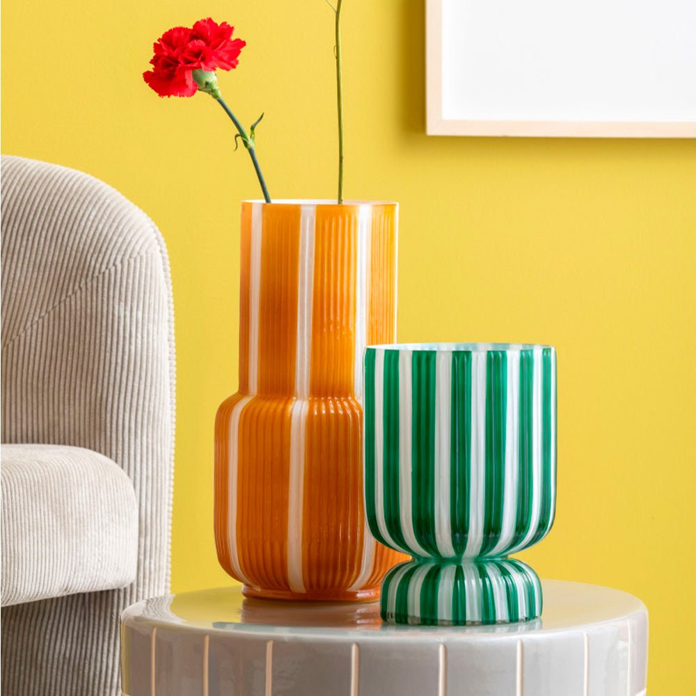 Vase Rayé Rétro Haut Jaune Mangue