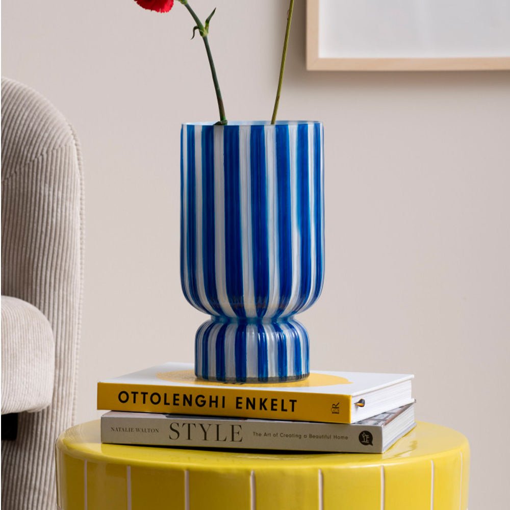 Vase rayé Rétro Large Bleu Cobalt