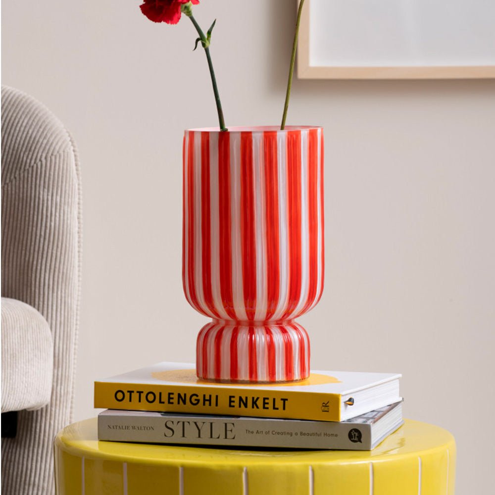Vase Rayé Rétro Grand Rouge Écarlate