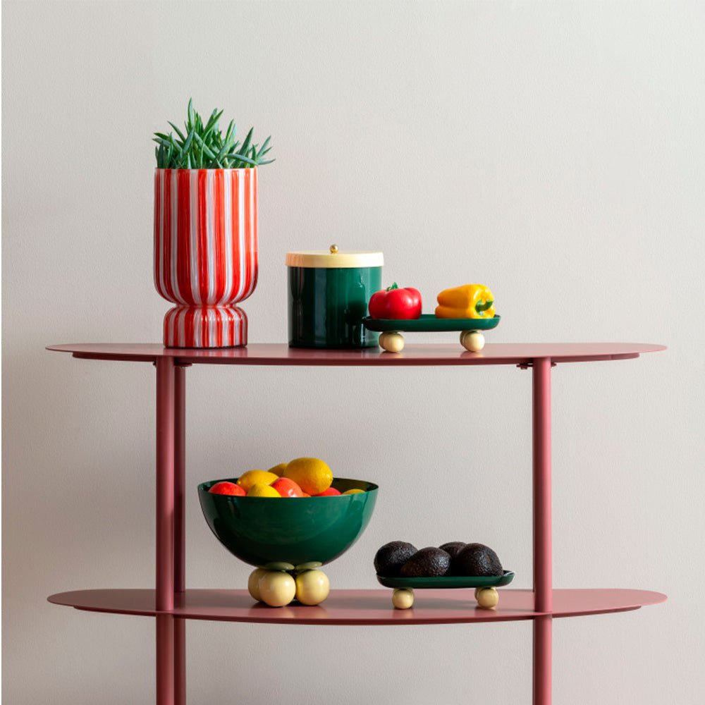 Vase Rayé Rétro Grand Rouge Écarlate