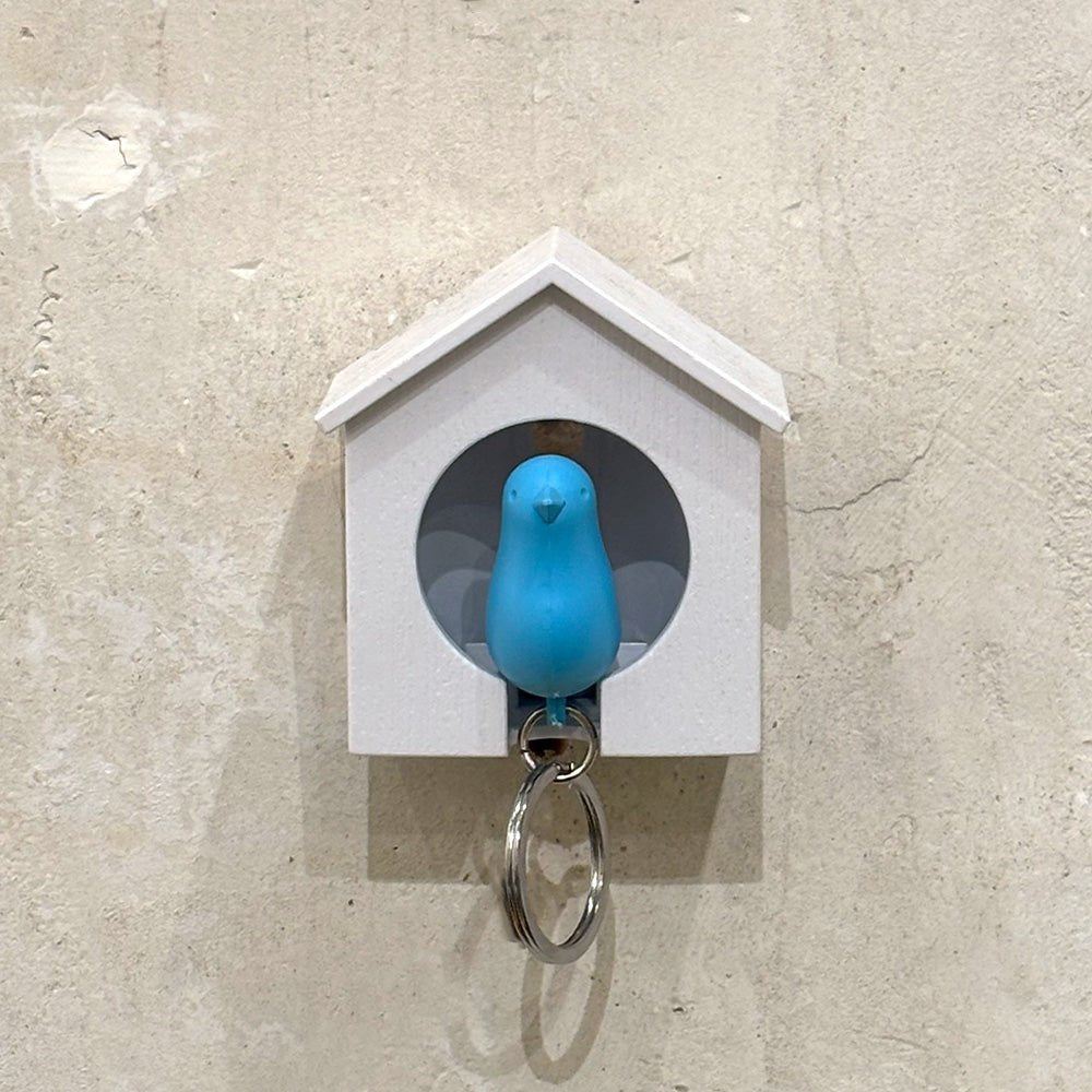 Porte-clés moineau blanc et bleu