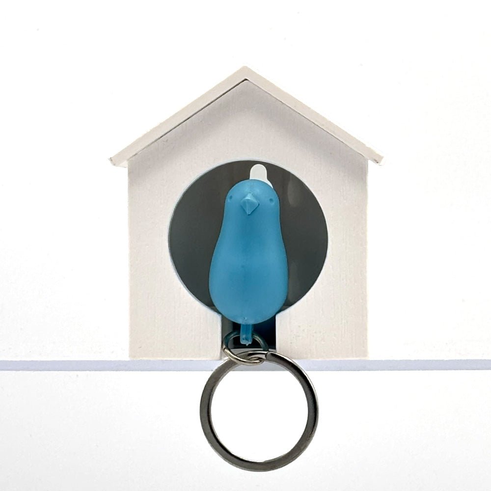 Porte-clés moineau blanc et bleu