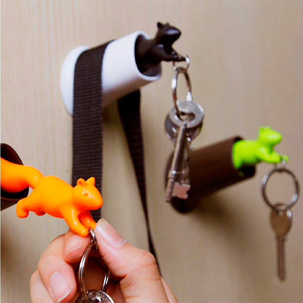 Squirrel Key Ring - White - Black