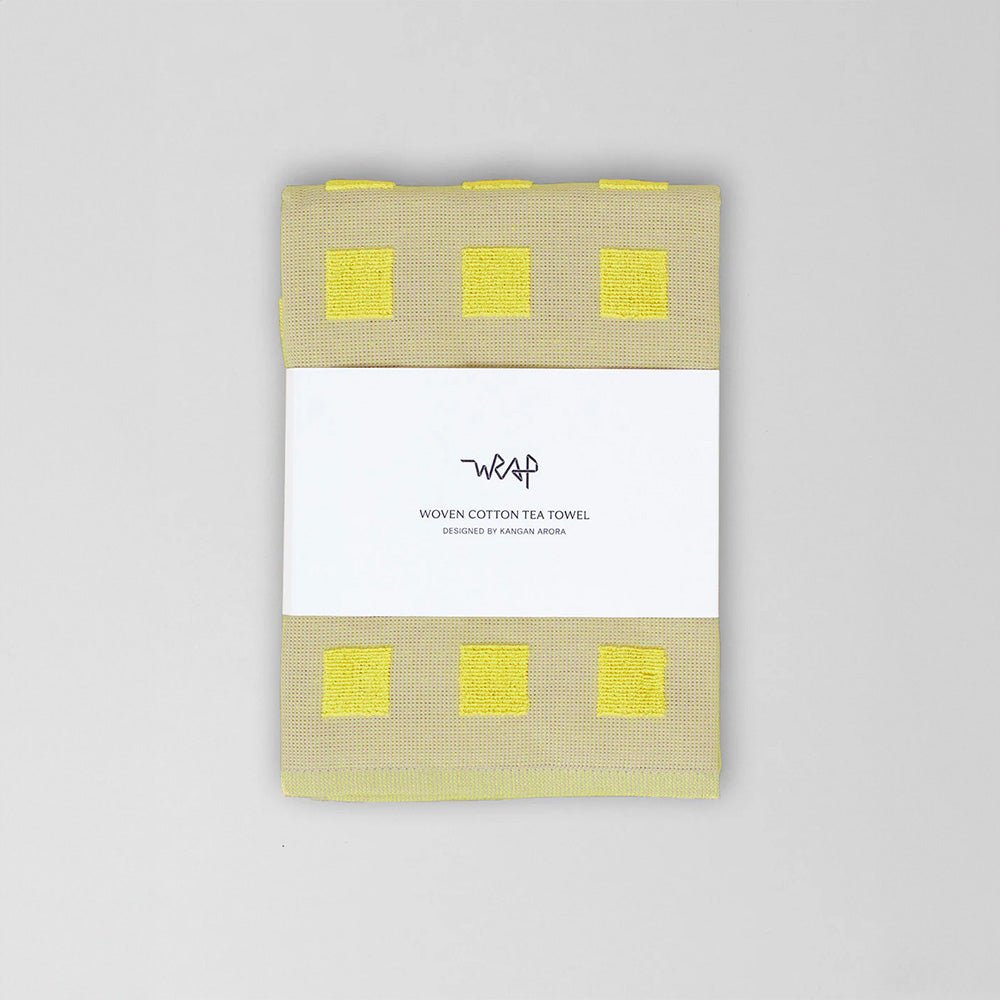 Squares Oat Yellow Cotton Tea Towel