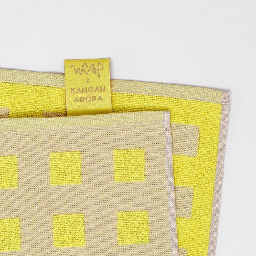 Squares Oat Yellow Cotton Tea Towel