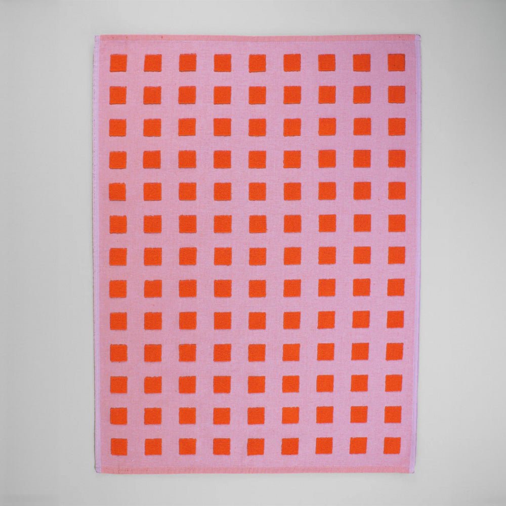 Squares Lilac Warm Red Cotton Tea Towel