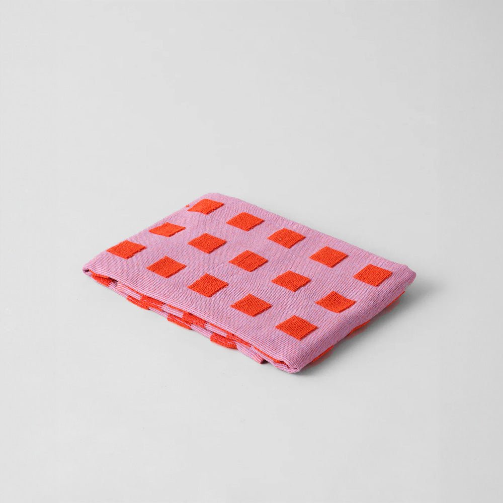 Squares Lilac Warm Red Cotton Tea Towel