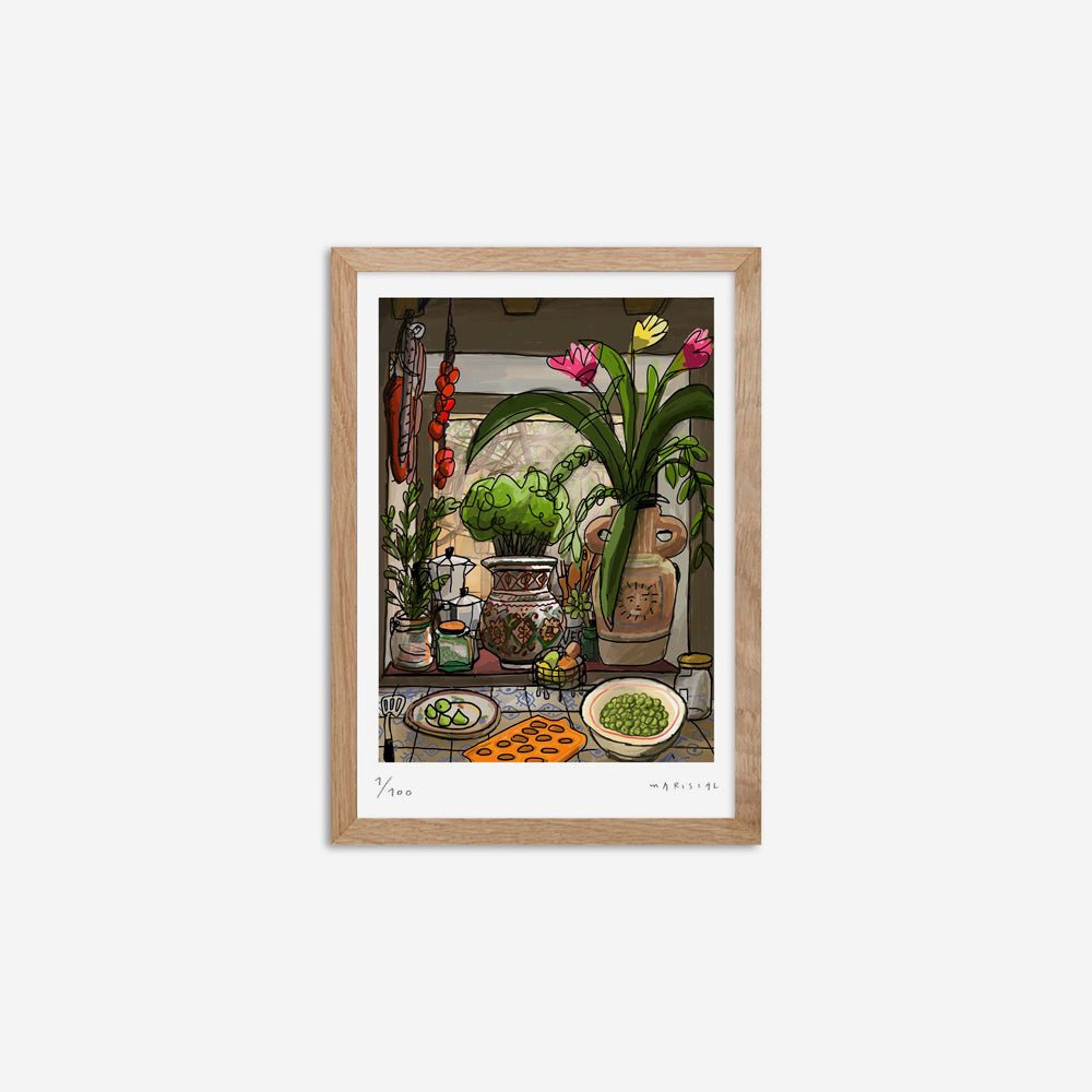 Ventana de la Cocina con Flores Impresión Fine Art