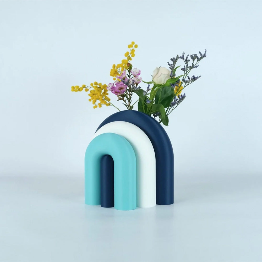 Arc Modular Vase & Bookend – Navy, White, Lagoon