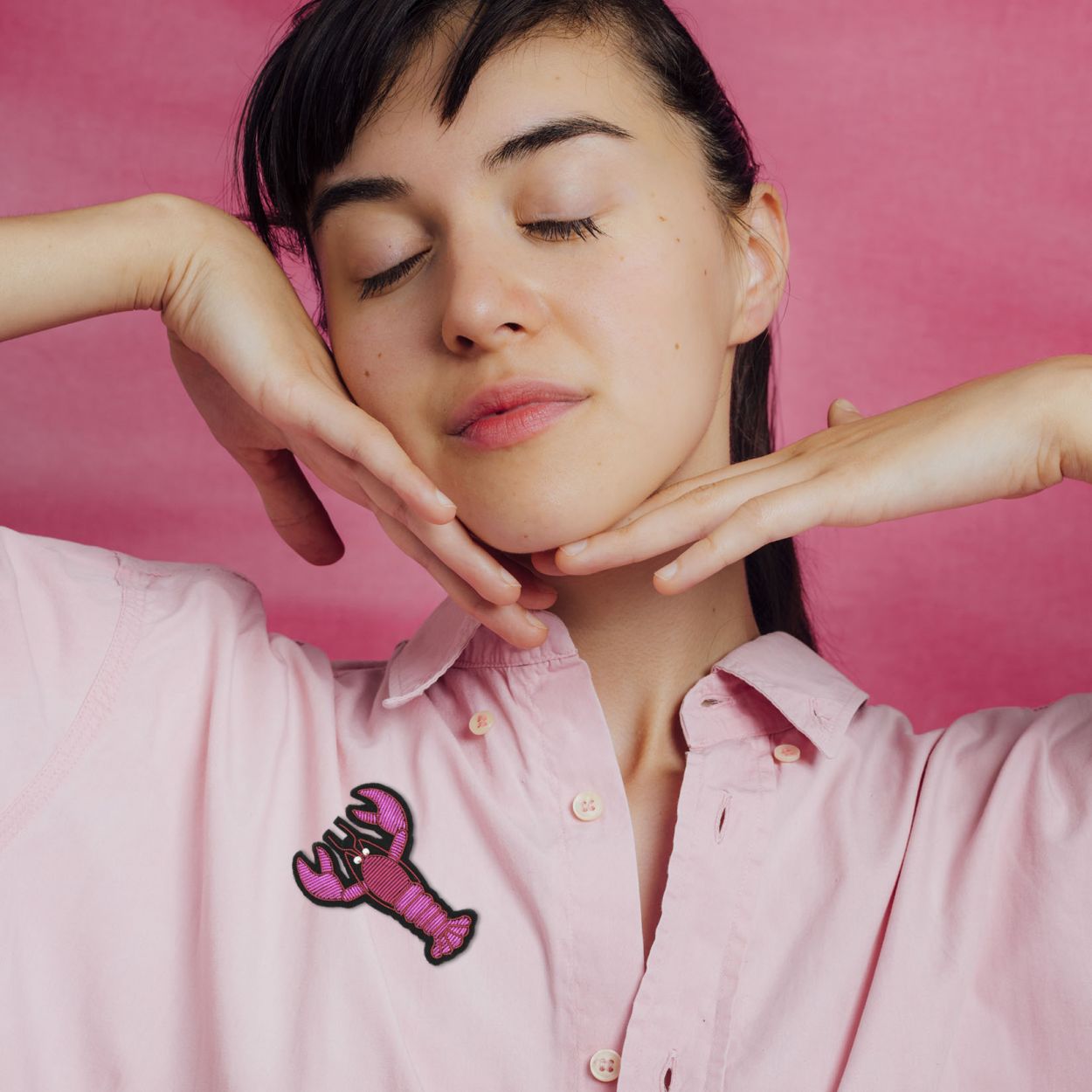 Pink Lobster Embroidered Brooch