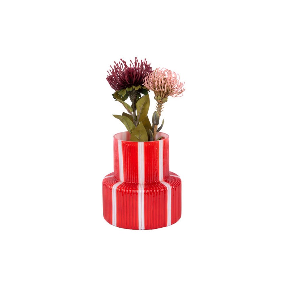 Vase Rétro Rayé Large Rouge Écarlate