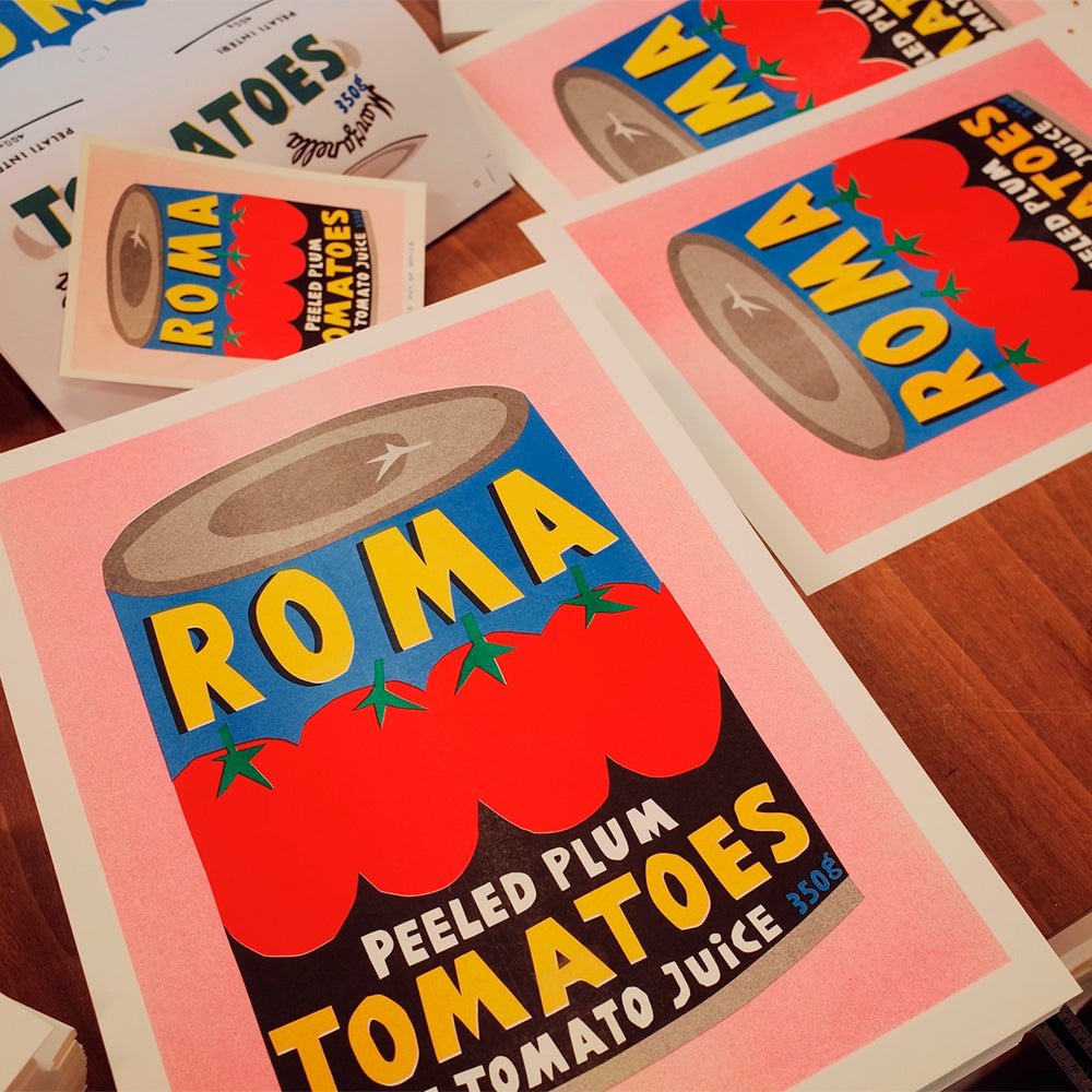 Tomates Roma en boîte Risograph