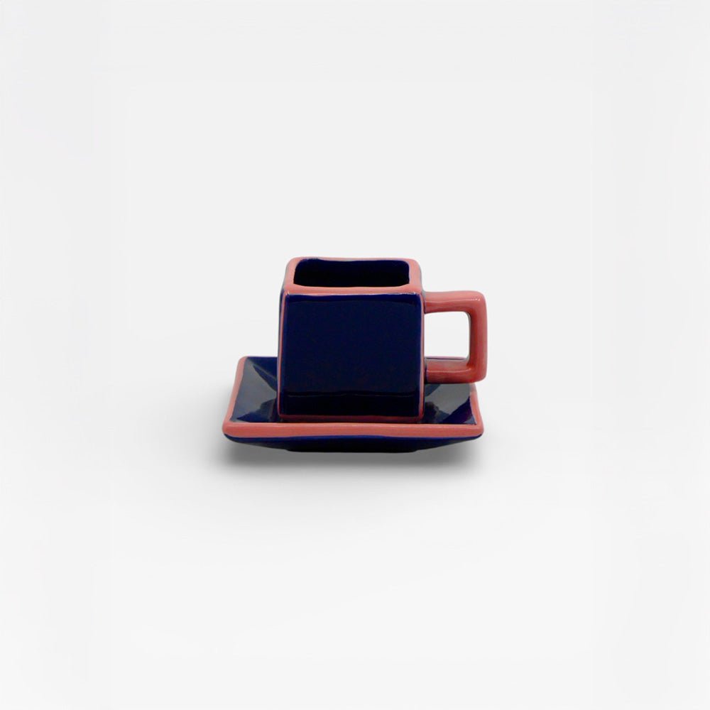 Tasse et Soucoupe à Café Bleu / Rose (lot de 2)