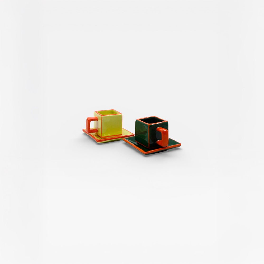 Taza y Plato de Café Amarillo / Naranja (set de 2)