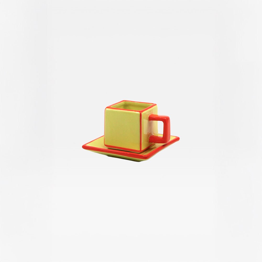 Taza y Plato de Café Amarillo / Naranja (set de 2)