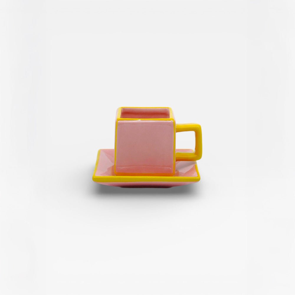 Tasse et soucoupe à café rose/jaune (lot de 2)