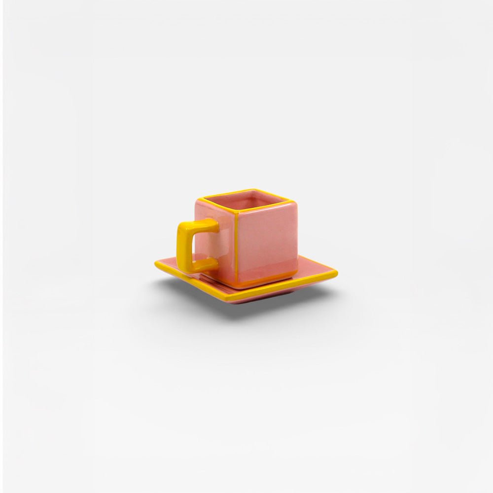Tasse et soucoupe à café rose/jaune (lot de 2)