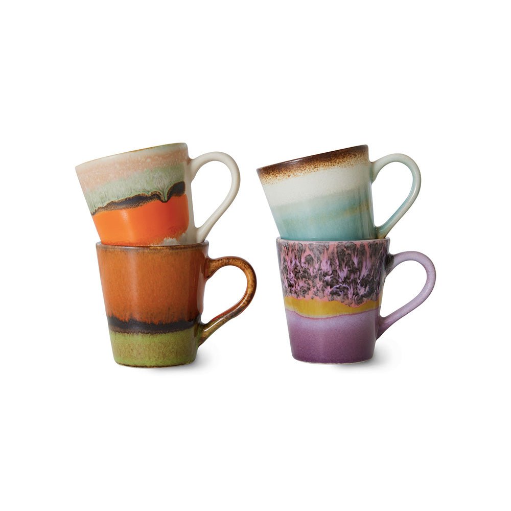 Tasses à expresso rétro en céramique des années 70 (lot de 4)