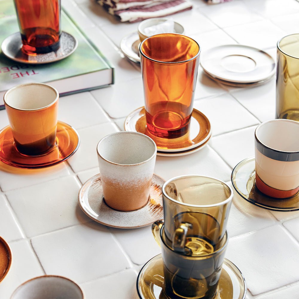70s Glassware: Tea Glasses - Amber Brown (set de 4)