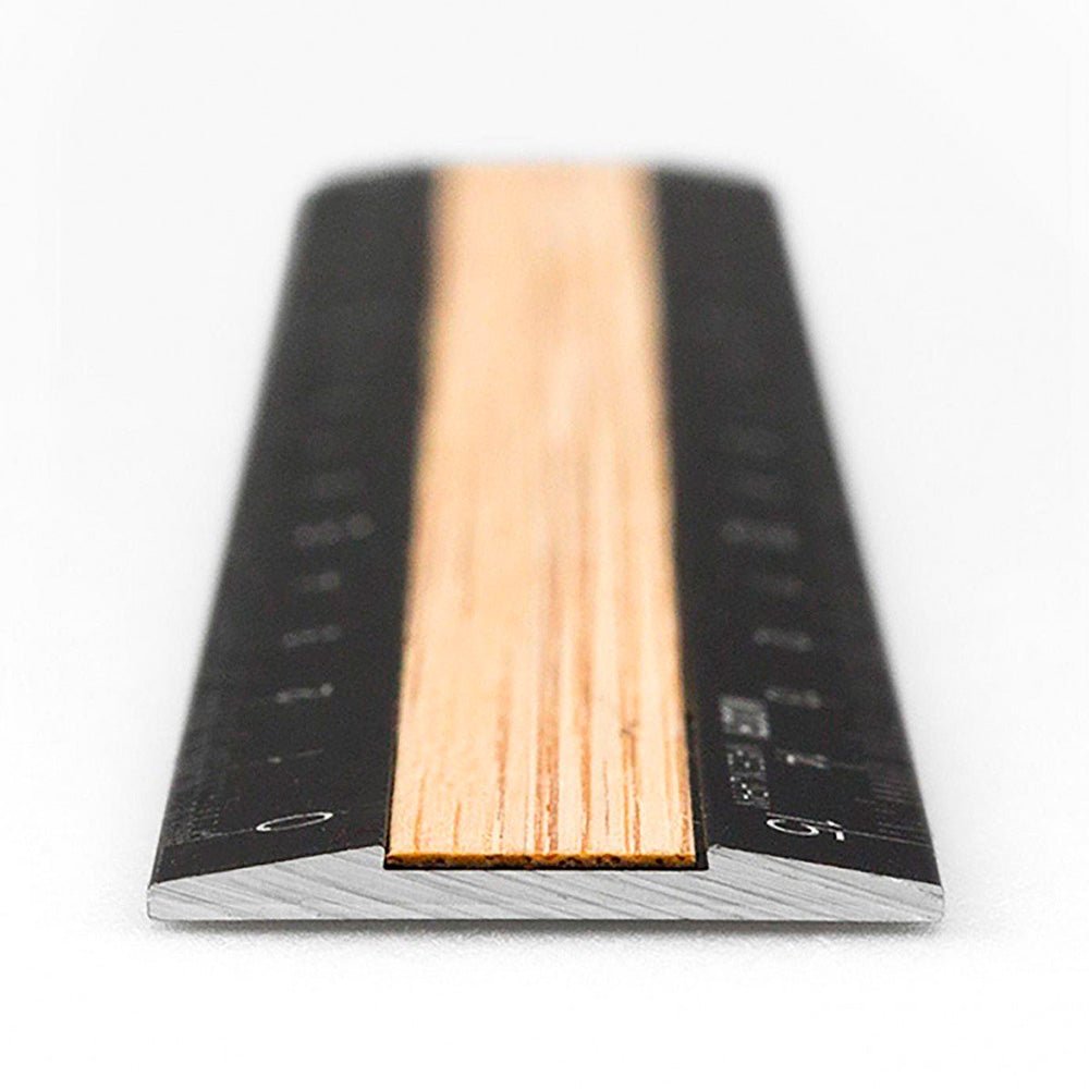 Règle en aluminium et bois 15 cm noir/marron clair