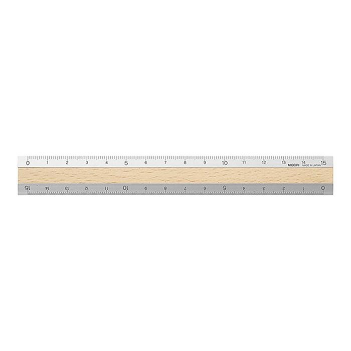 Règle en aluminium et bois 15 cm Argent/Marron clair