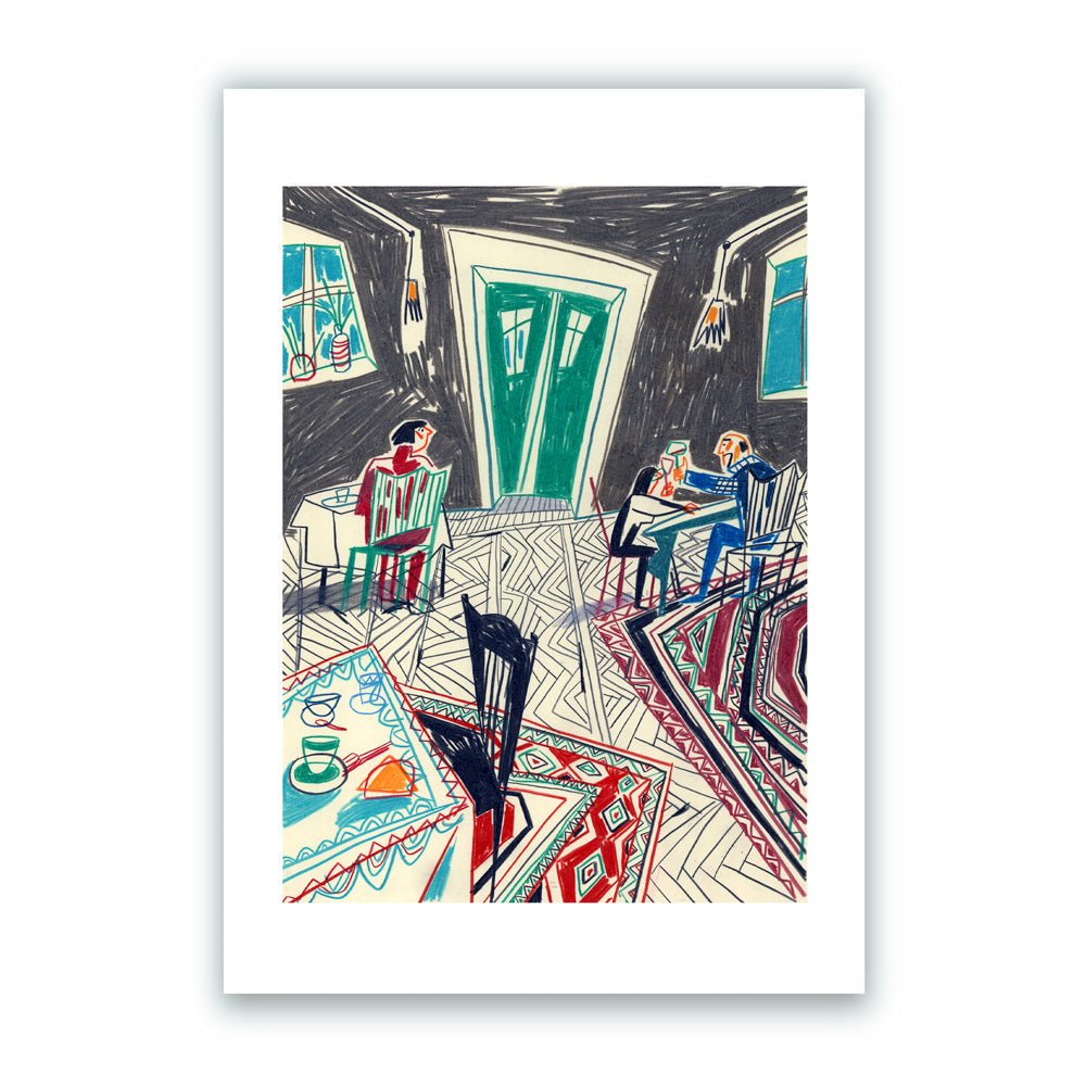 Impression giclée « Dîner, vin et tapis »