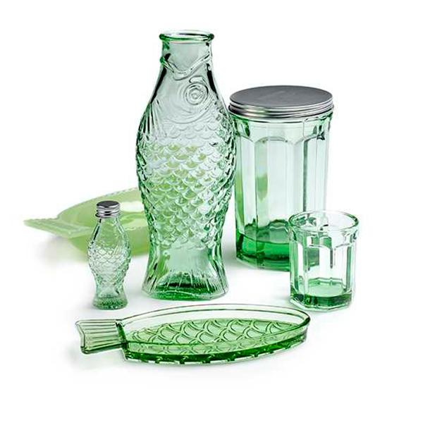 Glass Green L Fish & Fish (set of 4)