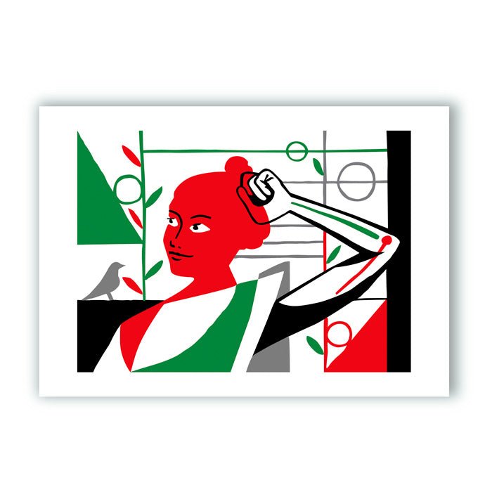 Jeune femme avec oiseau Giclée Print