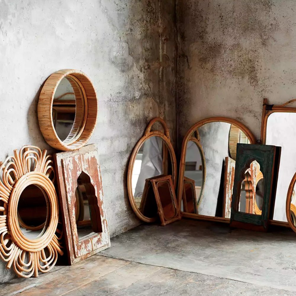 Miroir rond en bambou