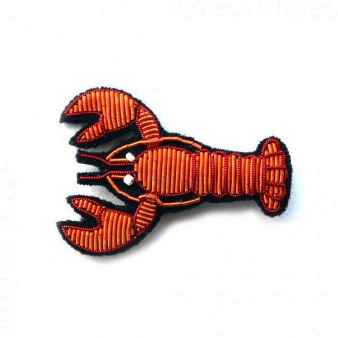 Orange Lobster Hand-embroidered Brooch