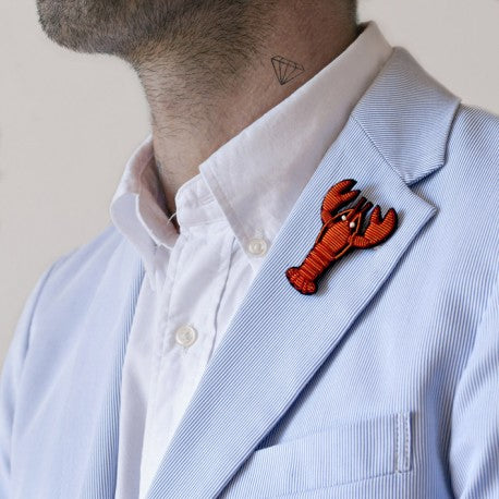Orange Lobster Hand-embroidered Brooch