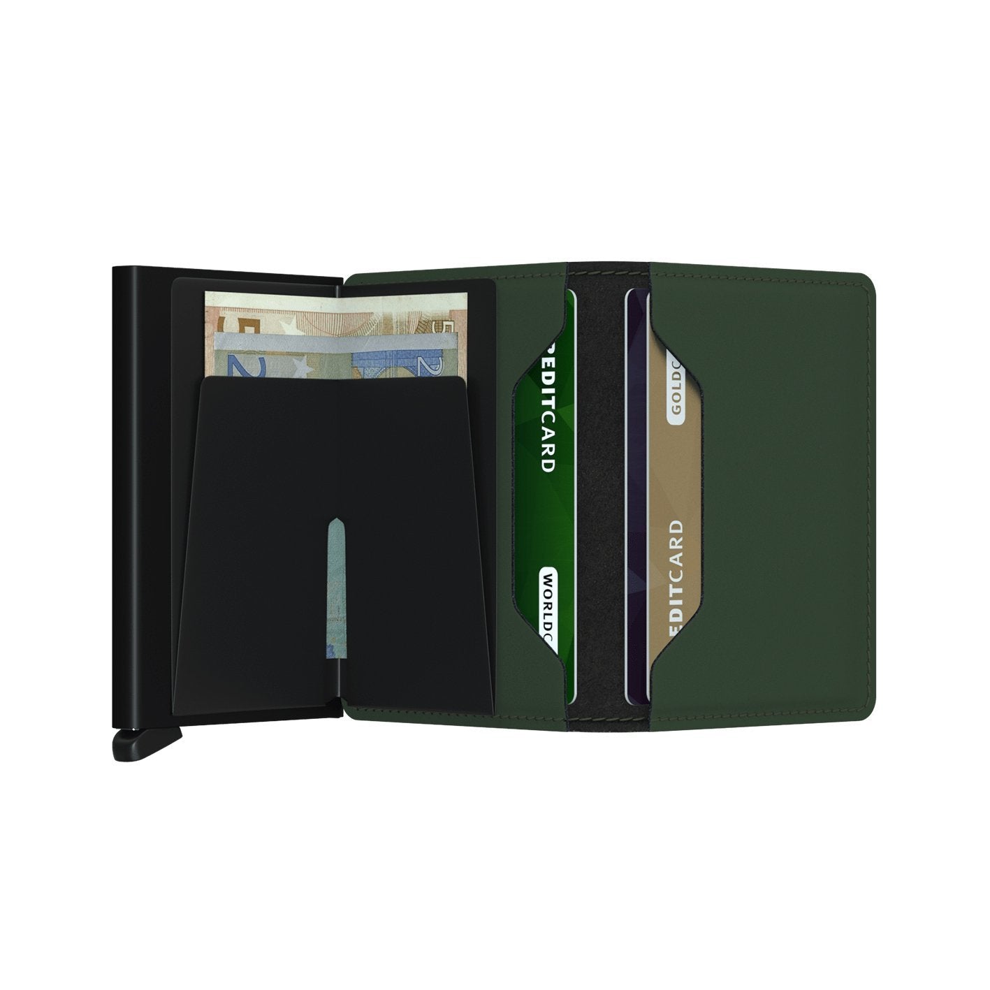 Portefeuille mince SM vert mat - noir