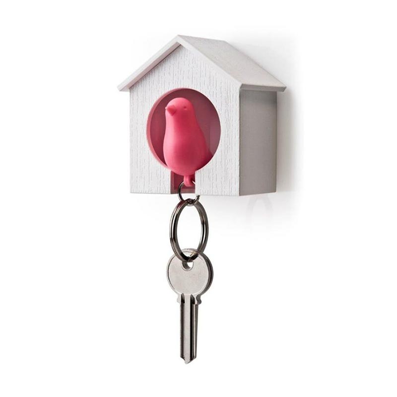 Porte-clés Moineau rose et blanc