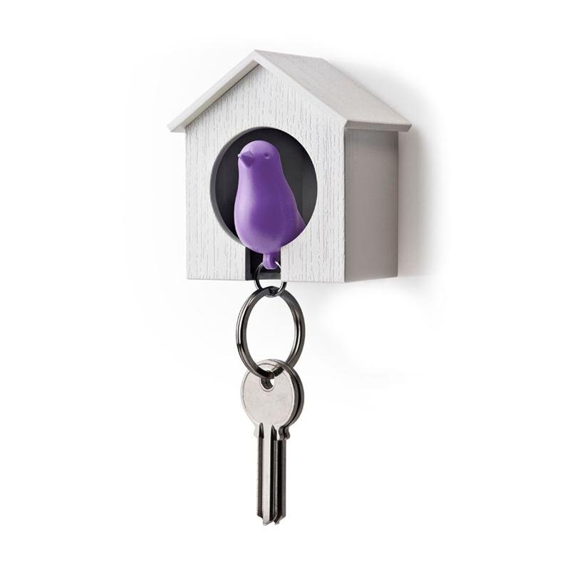 Porte-clés moineau blanc violet