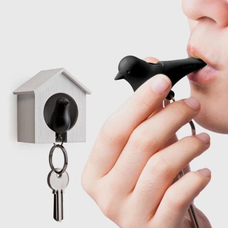 Porte-clés moineau noir et blanc