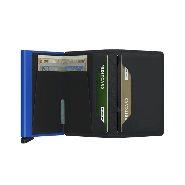 Portefeuille mince SM noir mat - bleu